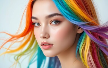 Fototapeta premium Beauty Model Girl with Colorful Hair and Makeup. Colorful Hair and Makeup. Beauty Model Girl with Dyed Hair