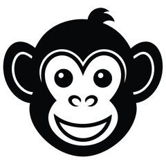 A simple monkey face with minimal details, round ears, and a smile, vector style.