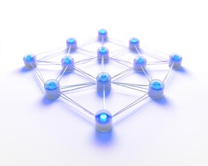 Abstract digital network connection with glowing nodes and lines on a white background.