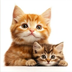 Obraz premium Adorable ginger kittens with bright eyes nestled together in a cozy, warm setting showcasing their playful innocence and charm