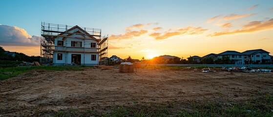 Sunset New Home Construction Site  Real Estate Development