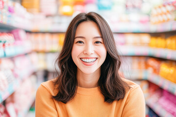 A woman is smiling in a store