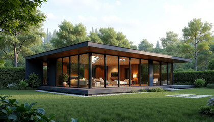 Contemporary Glass House in a Woodland Area