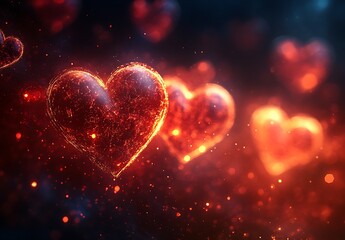 Group of Hearts with Flames in a Fiery, Passionate Display.

