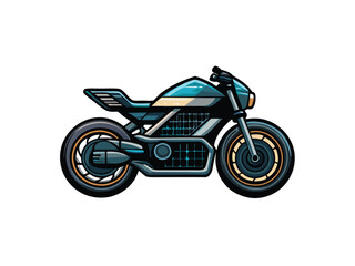 A futuristic, sleek, and silent motorcycle with glowing lines and advanced features, riding through a neon-lit cityscape.