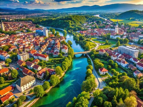 Aerial View of Bihac City Center, Bosnia and Herzegovina - Stunning Urban Landscape