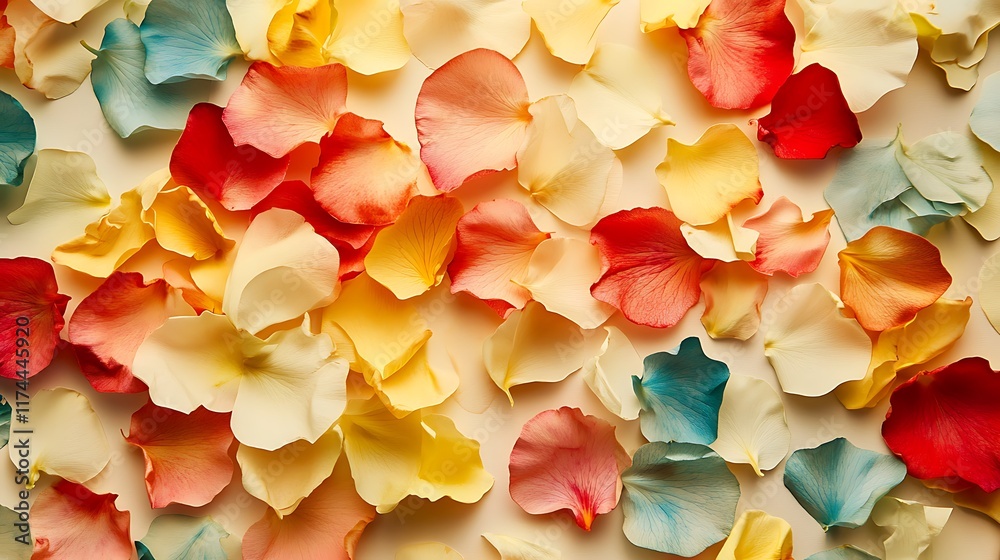 Sticker a colorful array of petals spread artistically on a cream background