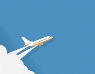 黄色い飛行機の空を飛ぶイラスト