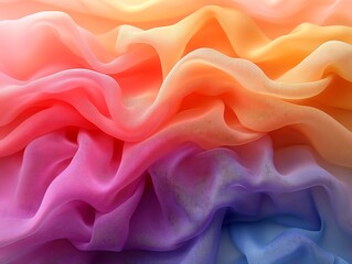 Obraz premium Close-up Photo: Vibrantly Hues Fabric Draped Softly, Gradient Rainbow Colors. AI Generated