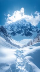 Obraz premium Majestic Winter Mountain Peak: Breathtaking Wide Shot Photo. AI Generated