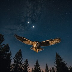 Fototapeta premium Photograph an owl flying through moonlit skies.