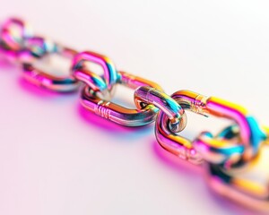 Fototapeta premium Close-up of a colorful metallic chain link showcasing strength and modern design.