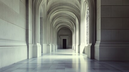 Grand Architectural Corridor: A Study in Light and Shadow