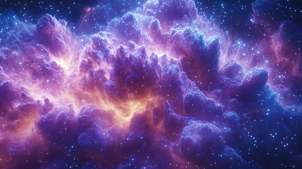 Cosmic nebula with vibrant purple, blue, and orange hues, a celestial dreamscape.