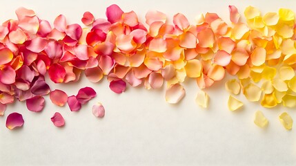 Fototapeta premium A creative scatter of petals transitioning in color across a cream surface
