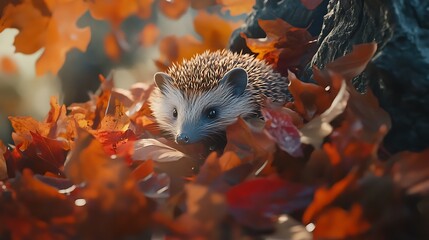 Autumnal Hedgehog in a Blanket of Leaves