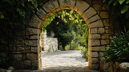 Obraz premium Stone Archway Entrance to a Serene Garden