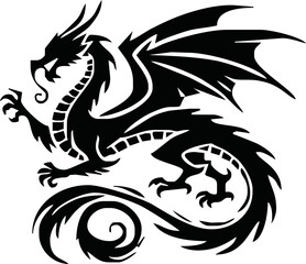 Black dragon icon. Black silhouette icon. Asian style tattoo template isolated on white background