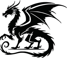 Black dragon icon. Black silhouette icon. Asian style tattoo template isolated on white background