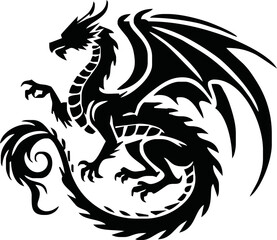 Black dragon icon. Black silhouette icon. Asian style tattoo template isolated on white background