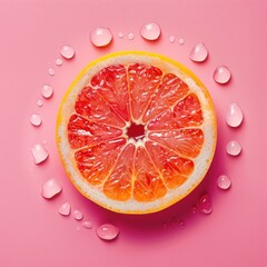 Grapefruit slices with water drops, AI generated image