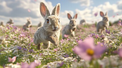 Adorable Bunnies in a Vibrant Meadow