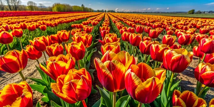Aerial View of Vibrant Red and Yellow Fringed Tulips at the Pella Tulip Festival, Iowa