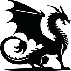 Black dragon icon. Black silhouette icon. Asian style tattoo template isolated on white background