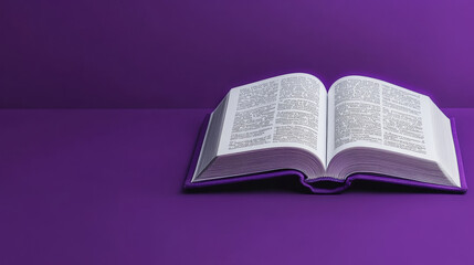 Fototapeta premium Open book with white paper pages, abstract text, purple cover and bookmark isolated on background. Icon of literature, reading and education concept, 3d render illustration. 3D Illustration