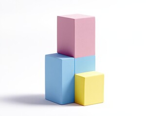 Fototapeta premium Colorful geometric blocks stacked creatively on a white background.