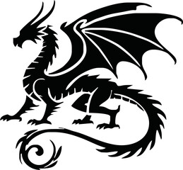 Black dragon icon. Black silhouette icon. Asian style tattoo template isolated on white background