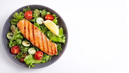 Salmon pepper grilled. Salmon freshly grilled and pepper-crusted Served with panzanella