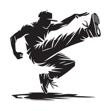 Krumping Silhouette Vector Illustration, Solid White Background.