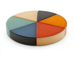 Fototapeta premium Colorful wooden pie chart model representing data visualization and analysis.