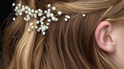 of gypsophila in a bridal hairpiece, highlighting the small, white flowers and subtle fragrance. | Gypsophila 