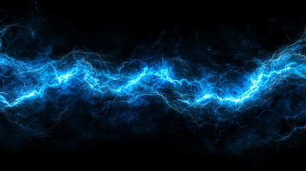 Naklejka premium Lightning, electric thunderbolt strike of blue color during night storm, impact, crack, magical energy flash. Powerful electrical discharge, Realistic 3d vector bolts set isolated on black background