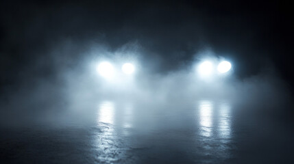 Fototapeta premium White car headlight beam top view isolated on dark transparent background, smoky or foggy effect. Auto or bus spot lamp flash at night with vapor clouds realistic vector 3d set illustration