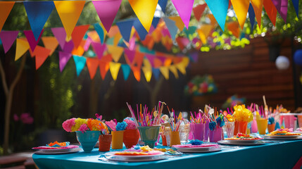 Birthday and holiday triangle flag party garland on transparent background. Realistic vector illustration of colorful carnival festive triangular paper bunting for celebration and congratulation.