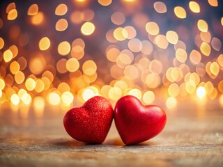 Animated Valentine's Day Hearts: Tilt-Shift Miniature Red Hearts on Festive Abstract Background