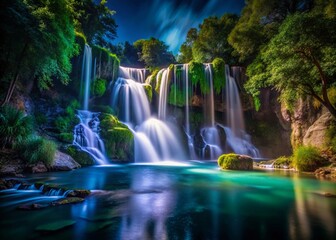Obraz premium Antalya Waterfall Night: Dramatic Low-Light Kocacay Cascades in Turkey