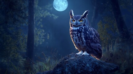 Majestic Owl Under Moonlit Forest