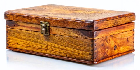Antique Wooden Box, Vintage Treasure Chest, Rustic Storage Container, White Background, Old Wood