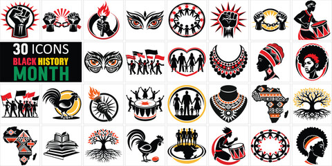  Black History Month Icons Celebrating Set,Black History Month Vector Set,