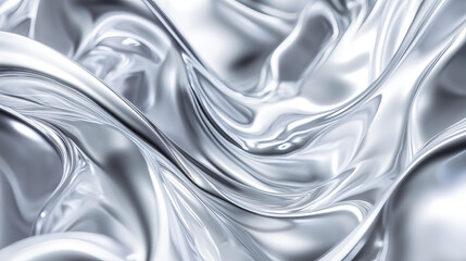 Abstract background with silk fabric. 3d texture of elegant luxury silver satin cloth. Banner template with smooth textile drapes and copy space in center, vector realistic illustration