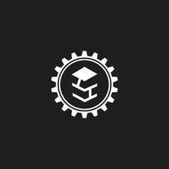 Steel fabrication modern minimalist logo design. Welding torch with steel beam in gear wheel vector design. Metal industry logotype