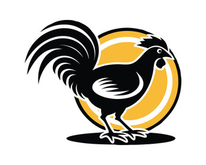 Stylized Rooster Illustration with a Yellow Circle Background