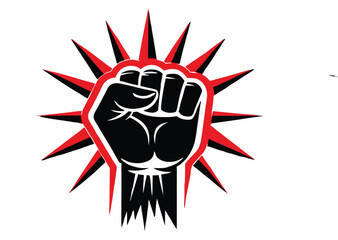 Raised Fist Logo with Bold Red and Black Design,Black History Month Vector