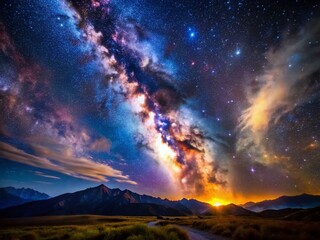 Obraz premium Astrophotography: Stunning Milky Way Galactic Center Night Sky Landscape