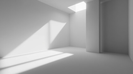 Obraz premium Empty concrete room corner with sunlight. Vector realistic illustration of house interior perspective with shadows on white painted walls and floor, gray ceiling, 3D apartment or office mockup