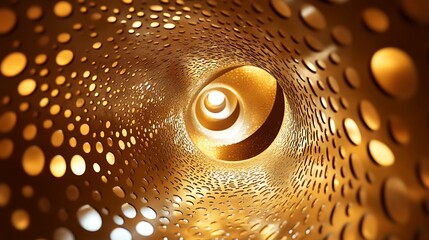 Endless spiral tunnel with intricate metallic patterns illuminated softly